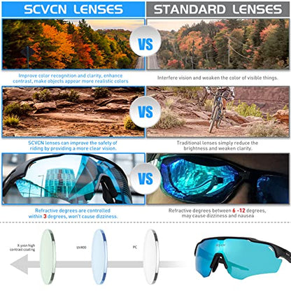 SCVCN - Polarised Cycling Sunglasses With 3 Interchangeable Lenses