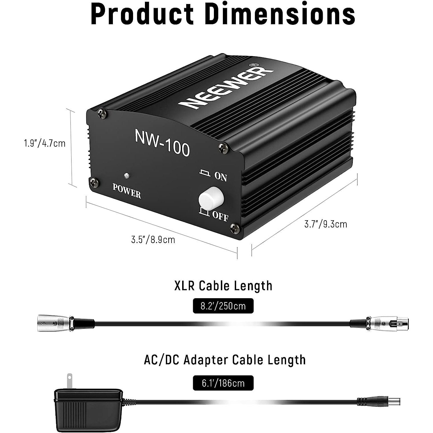 Neewer - 1-Channel 48V Phantom Power Supply With Adapter & XLR Cable (8 Feet)