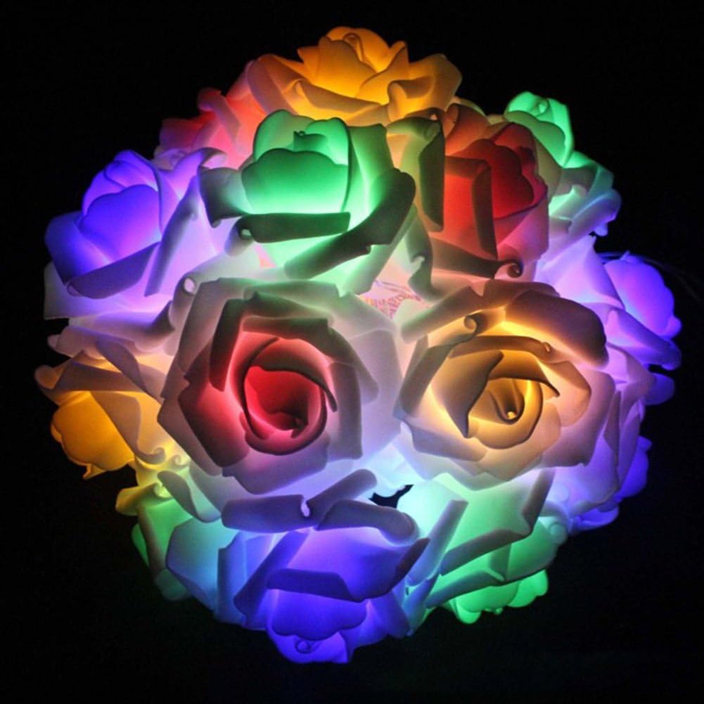 Jltph - Rose Flower String Light 20 LED Battery Power, Multi-Color, 2.5M/8.2Ft