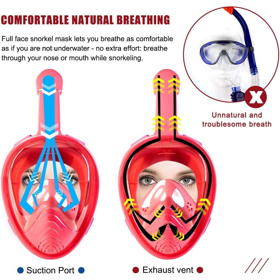 Narutoo - Kids' 180° Panoramic Full Face Snorkel Mask Anti-Fog/Leak