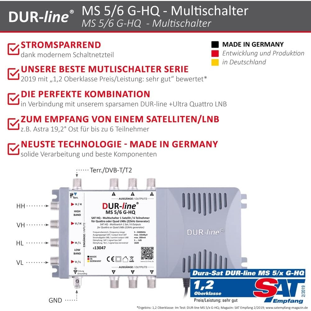 Dura-Sat Gmbh & Co.Kg - Dur-Line MS 5/6 G-HQ Multiswitch for 6 Participants - 4K UHD