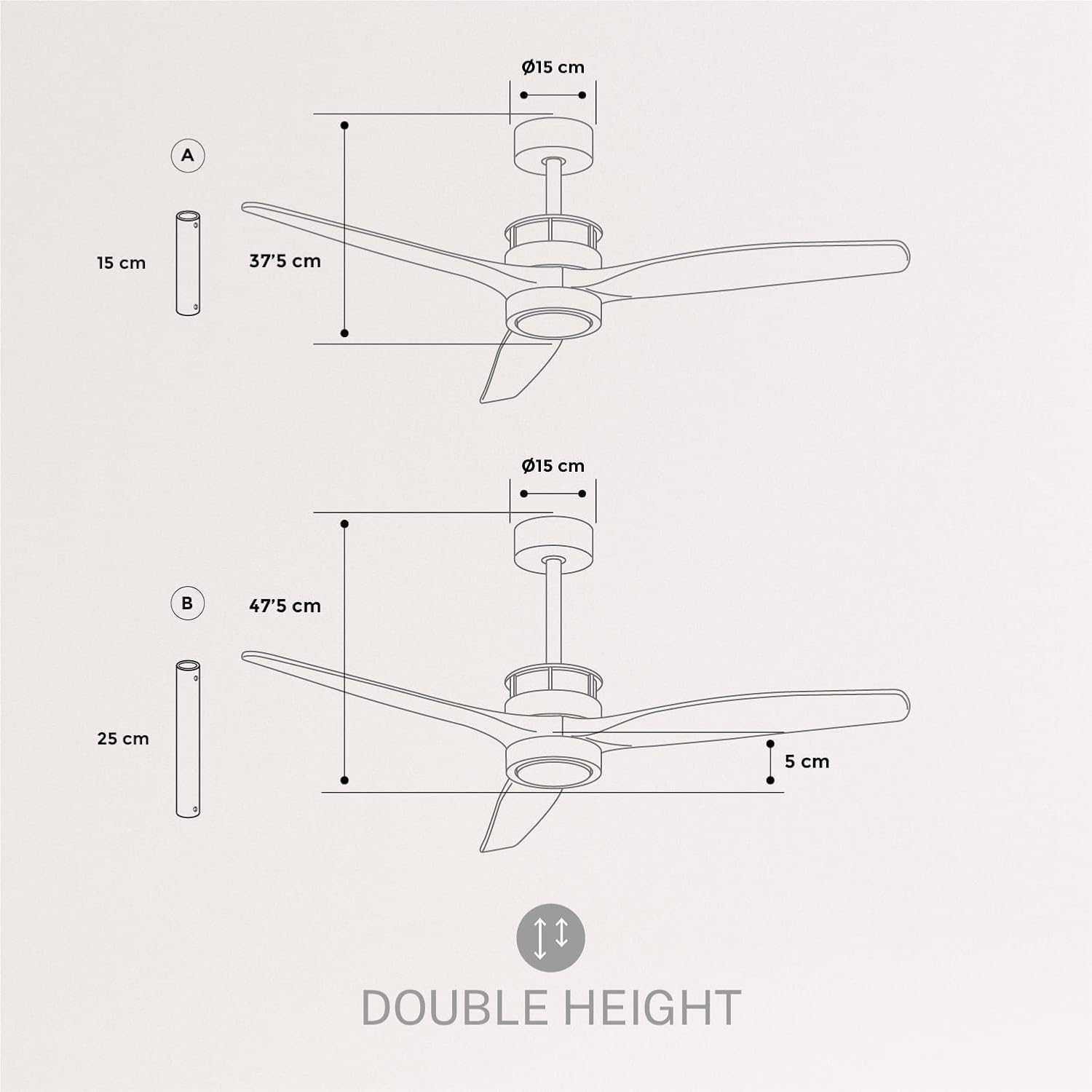 CREATE - WINDLIGHT HELM DC - Quiet 40W Ceiling Fan -  6 Speeds -  Summer/Winter Function - with Lighting 132 cm 