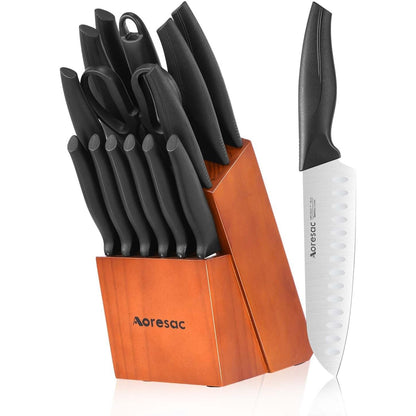 Germany High Carbon Stainless Steel - 15-Piece Kitchen Knife Set With Block