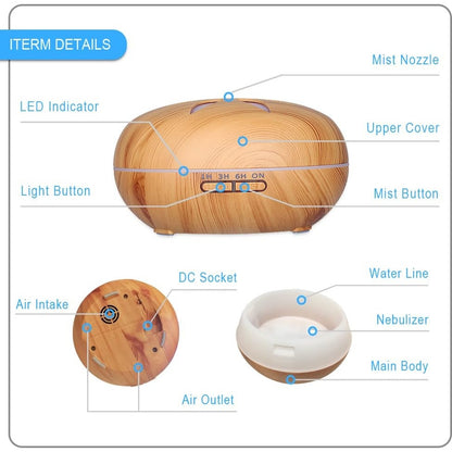 Laveter - Essential Oil Diffuser 550ml With 10 Free Oils, LED Light, Remote