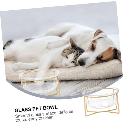 Beavorty - 3 Pcs Glass Pet Feeding Bowls With High Base