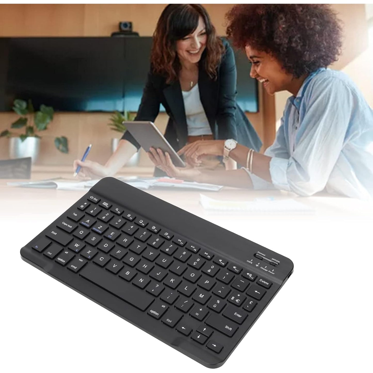 Bewinner - Wireless French Azerty Bluetooth Keyboard, 10-Inch Slim Portable (Black)