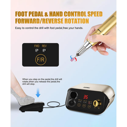 Shenzhenshijiujiujingmikejiyouxiangongs - Professional Nail Drill Machine 35000 Rpm With Foot Pedal