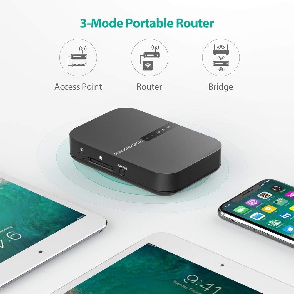 Ravpower - Filehub Wireless Travel Router AC750 with 6700mAh Battery