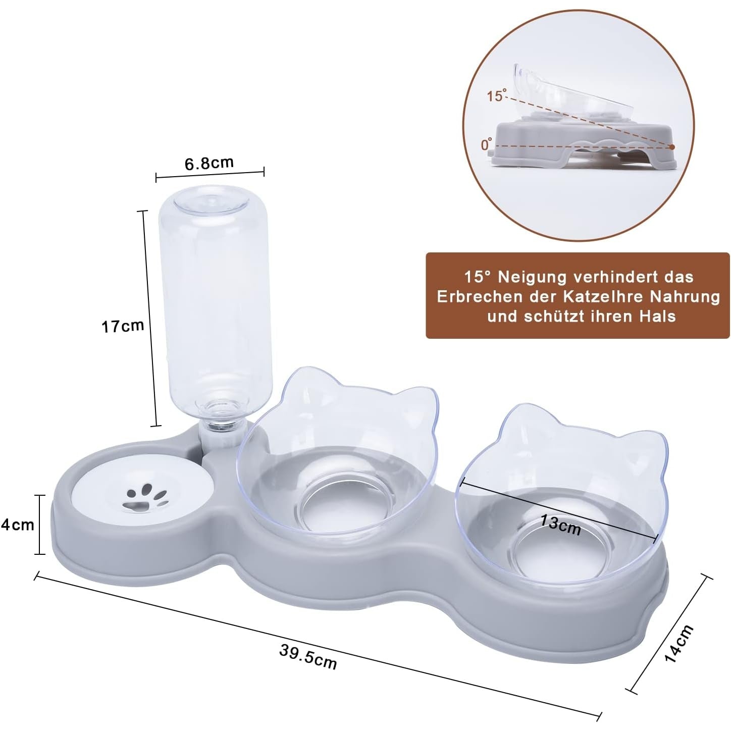 Joeleli - Double Cat Bowls With Water Bottle And Mat