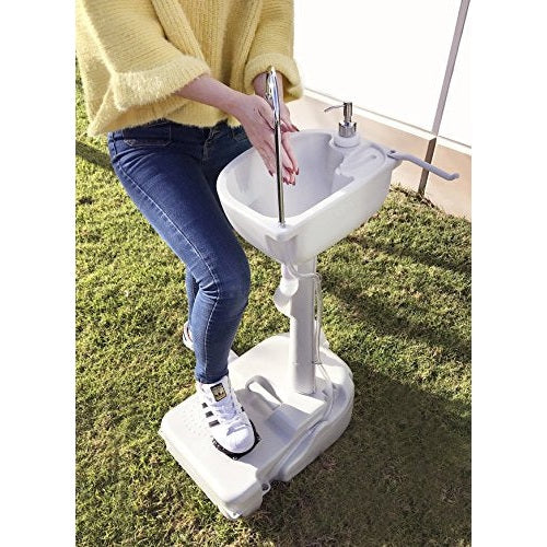 Outdoor Essentials - Portable White Basin Wash Sink with 19L Capacity and Wheels