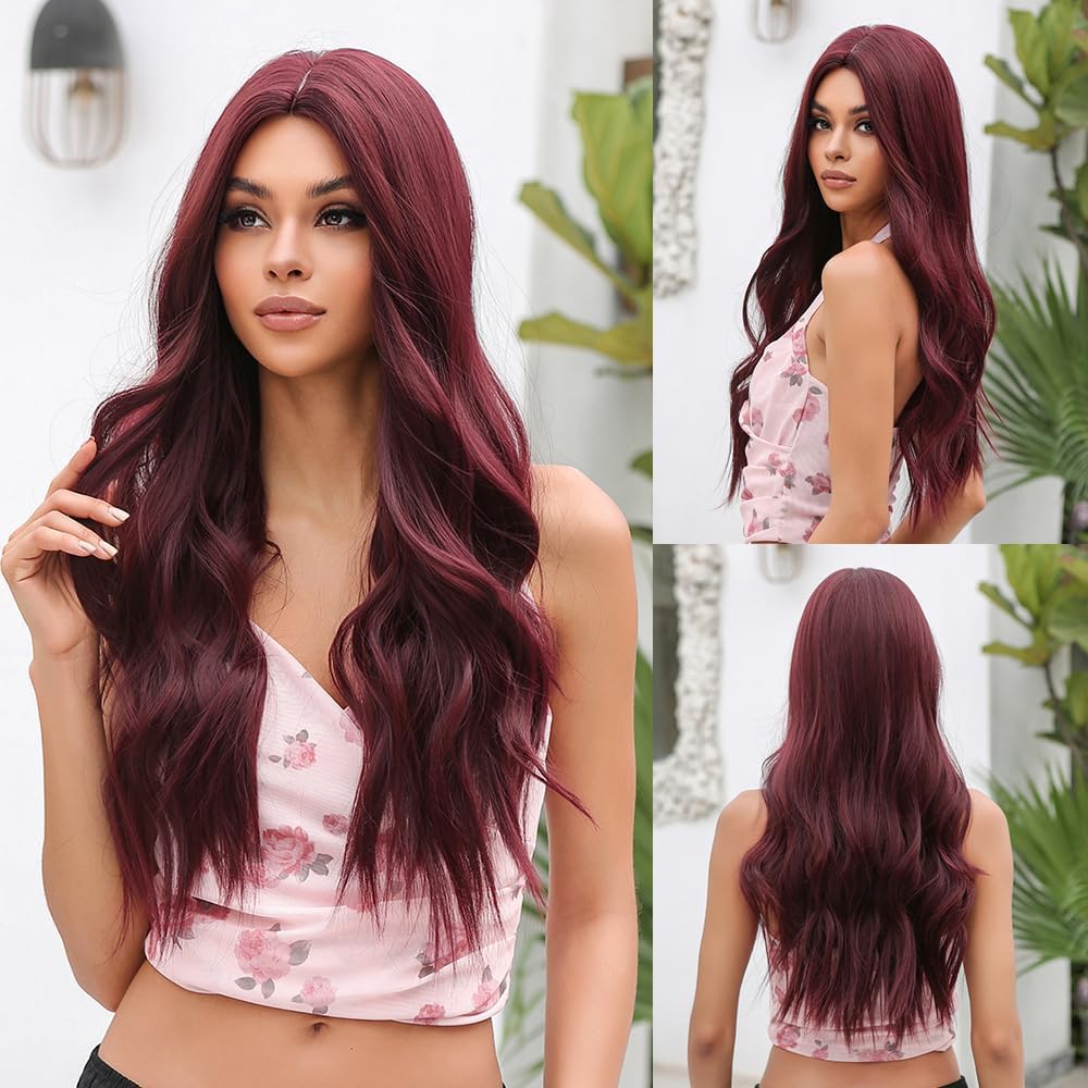 Esmee - Long Burgundy Wavy Synthetic Heat-Resistant Wig