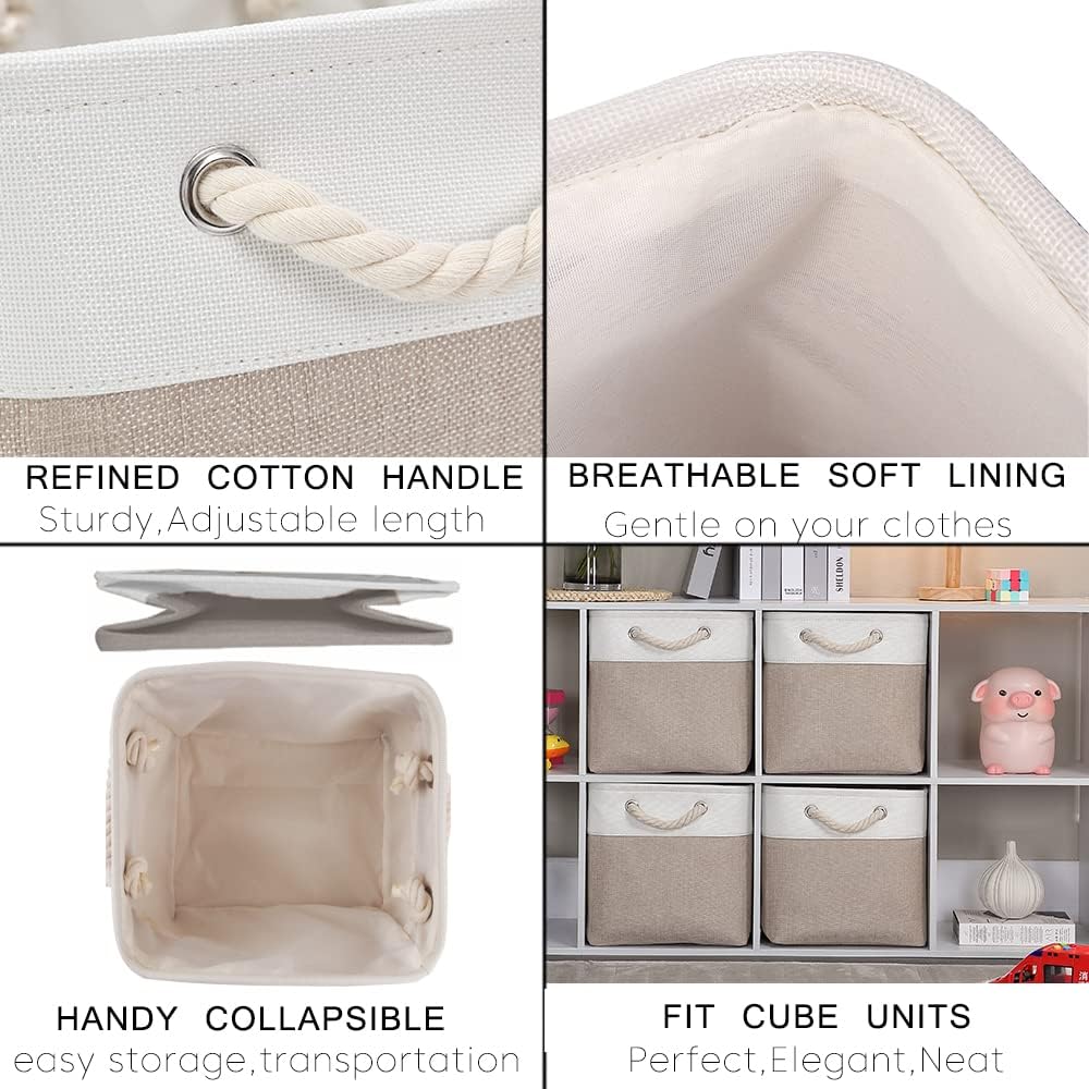 Mangata - Cube Storage Boxes 30x30x30cm, Fabric Basket, Light Khaki White