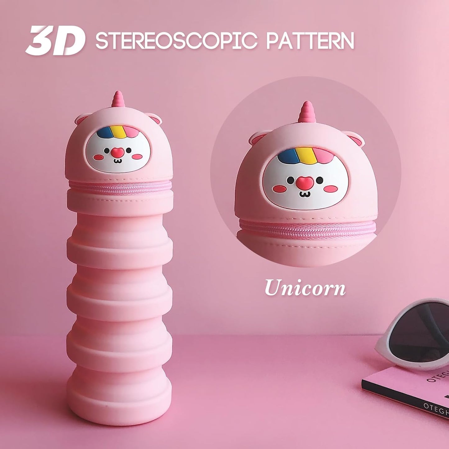 Cooyou - Kawaii Telescopic Silicone Pencil Case, Pink Unicorn