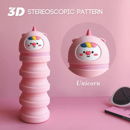 Cooyou - Kawaii Telescopic Silicone Pencil Case, Pink Unicorn