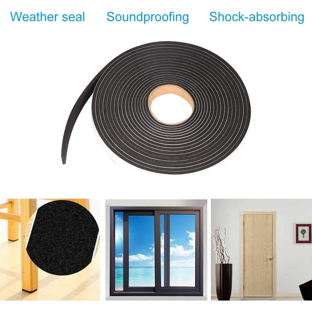 Yiju - Seal Foam Tape 1/2" W x 1/8" T Weather Stripping for Door & Window, 3 Rolls 50Ft Black