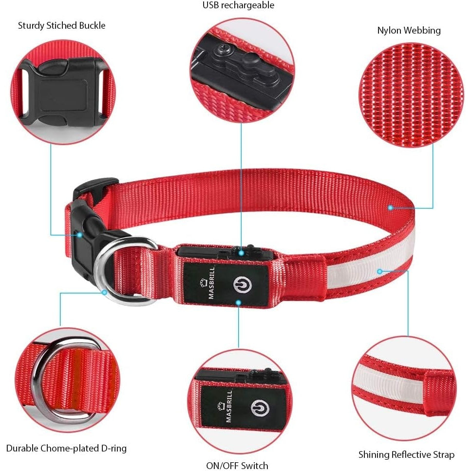 Masbrill - Led Rechargeable Waterproof Light Up Dog Collar