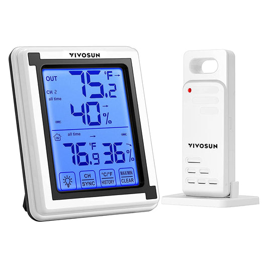 Vivosun - Wireless Digital Thermometer Hygrometer With Touchscreen LCD Backlight