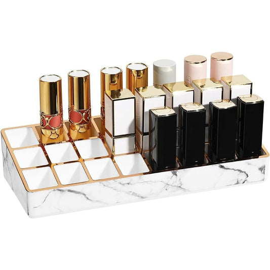 Shinowa - Lipstick Organizer With 24 Compartments, Acrylic Marble White