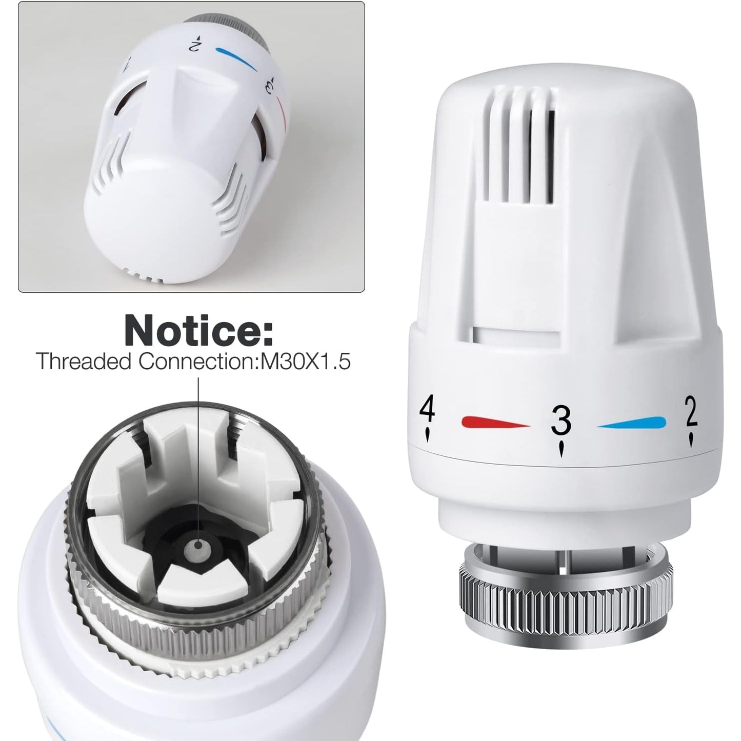 Swetup - Trv Thermostatic Radiator Valve, 4 Pieces, M30 X 1.5, White