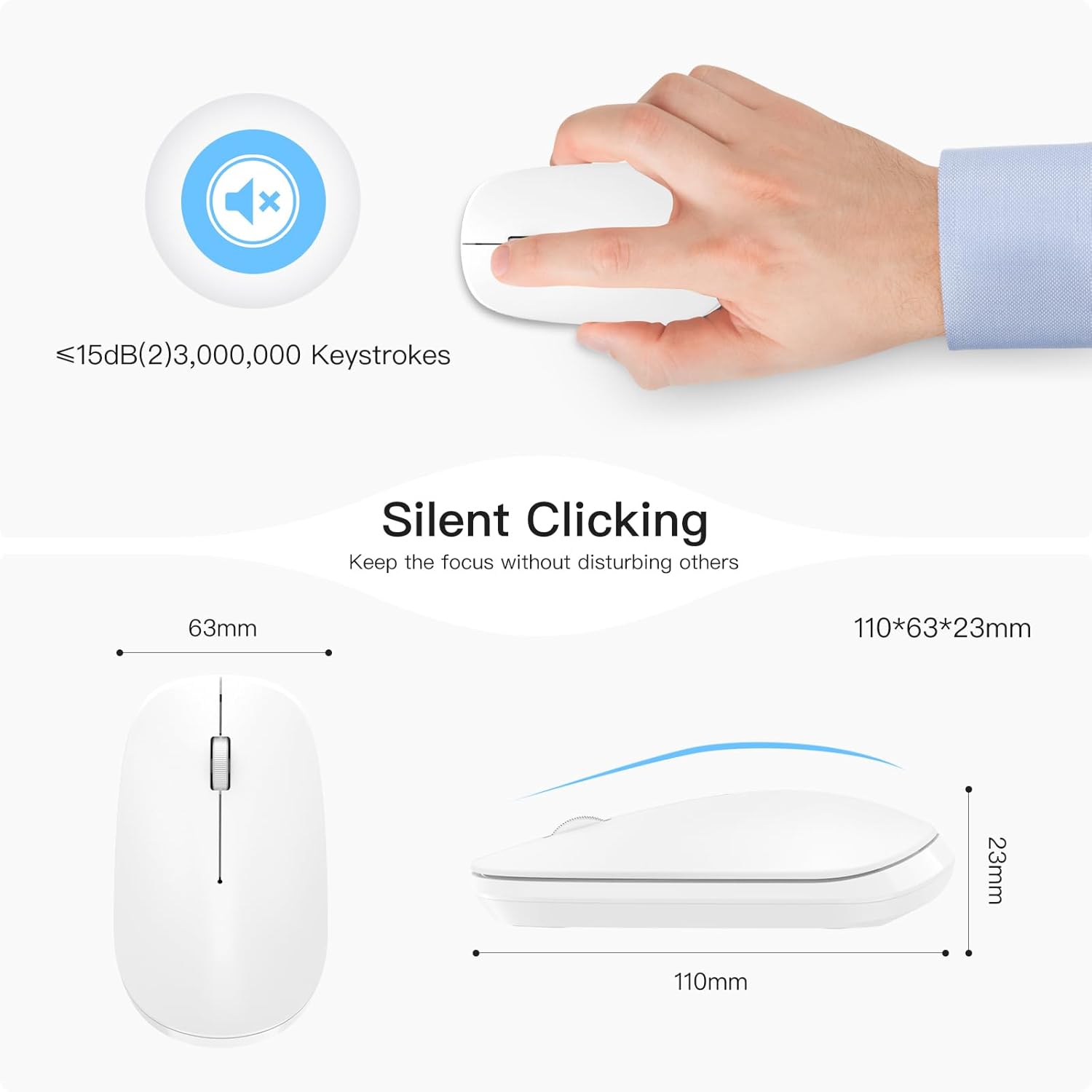 Omoton - Bluetooth Mouse For Mac, Ultra-Slim, White