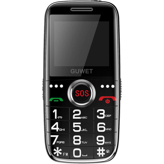 Guwet - Big Button Mobile Phone for Elderly, GSM Unlocked, Dual-SIM, SOS, 1800mAh, USB-C, Torch, 2.0" LCD, Black