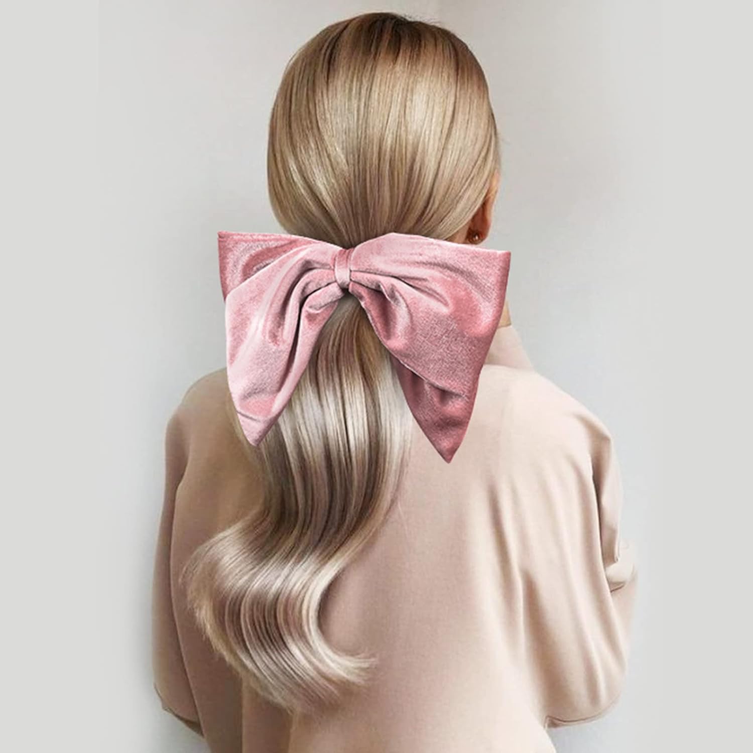 Deeka - Large Velvet Hair Bows 2 Pcs 8 Inch Oversized Vintage Clips - Pink/Navy