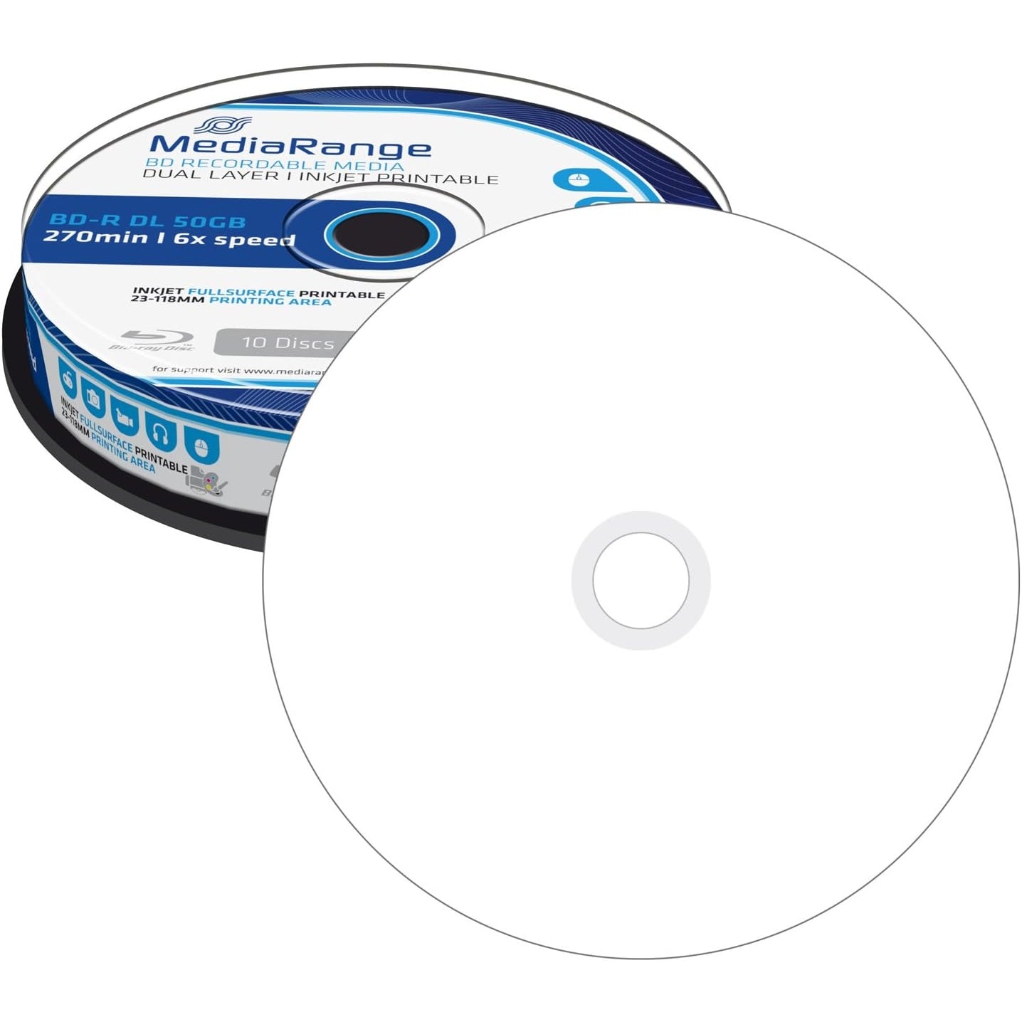 Mediarange Gmbh - Bd-R 50Gb Printable Single Side Double Layer White