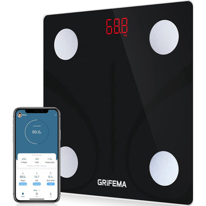 Ibergrif Griferias - Digital Bathroom Scales With Body Fat & Muscle Mass, Bluetooth, Black