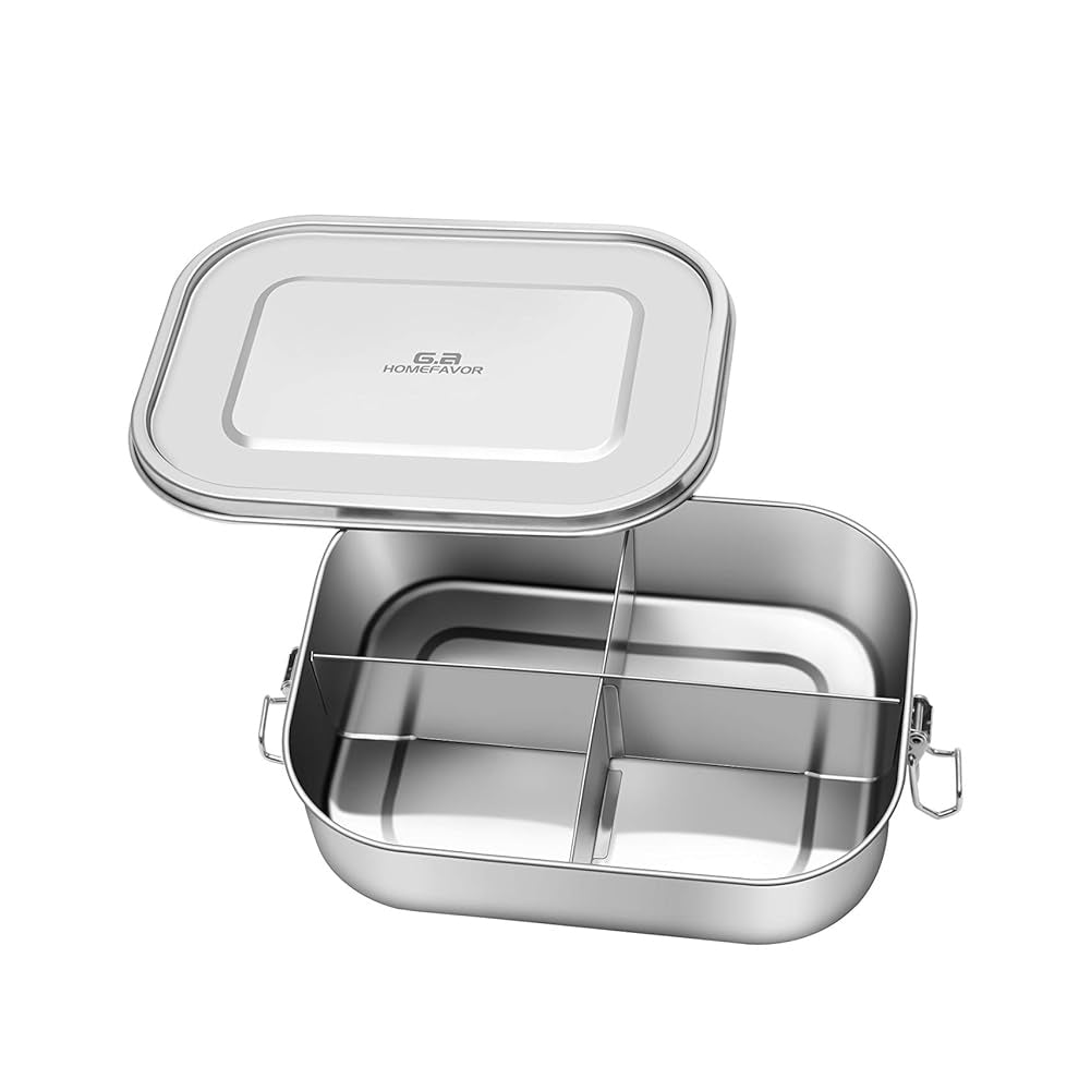 G.A Homefavor - Leak Proof Stainless Steel Bento Box, 1400Ml, 4 Compartments