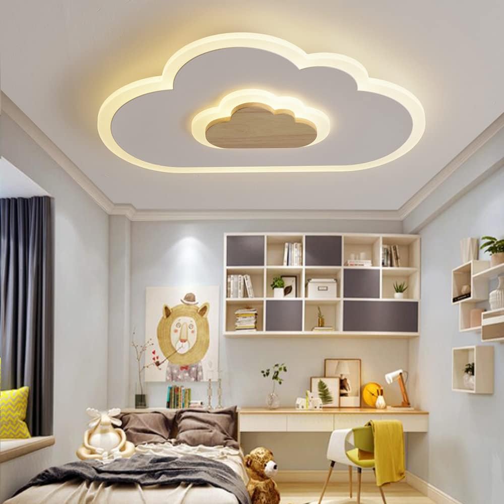 Aoeh - LED Ceiling Light for Children's Room, Wood, Dimmable, Remote Control, 50 cm