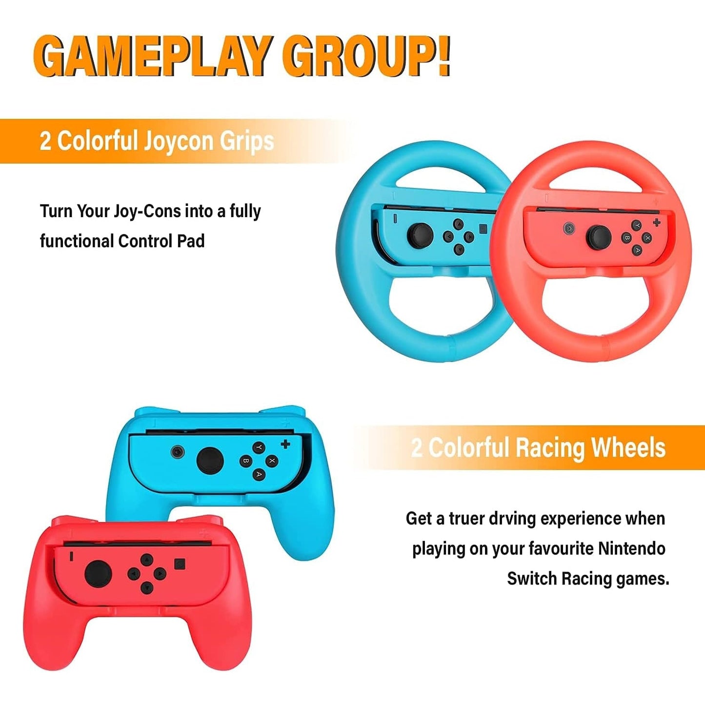 E&P - Switch Accessories Bundle: Case, Screen Protector, Playstand, Game Case, Joystick Cap, Charging Dock, Steering Wheel (18 In 1)