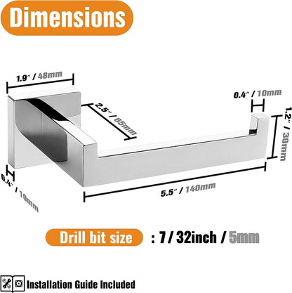 Hitslam - Chrome Toilet Paper Holder Wall Mount Square Silver Stainless Steel