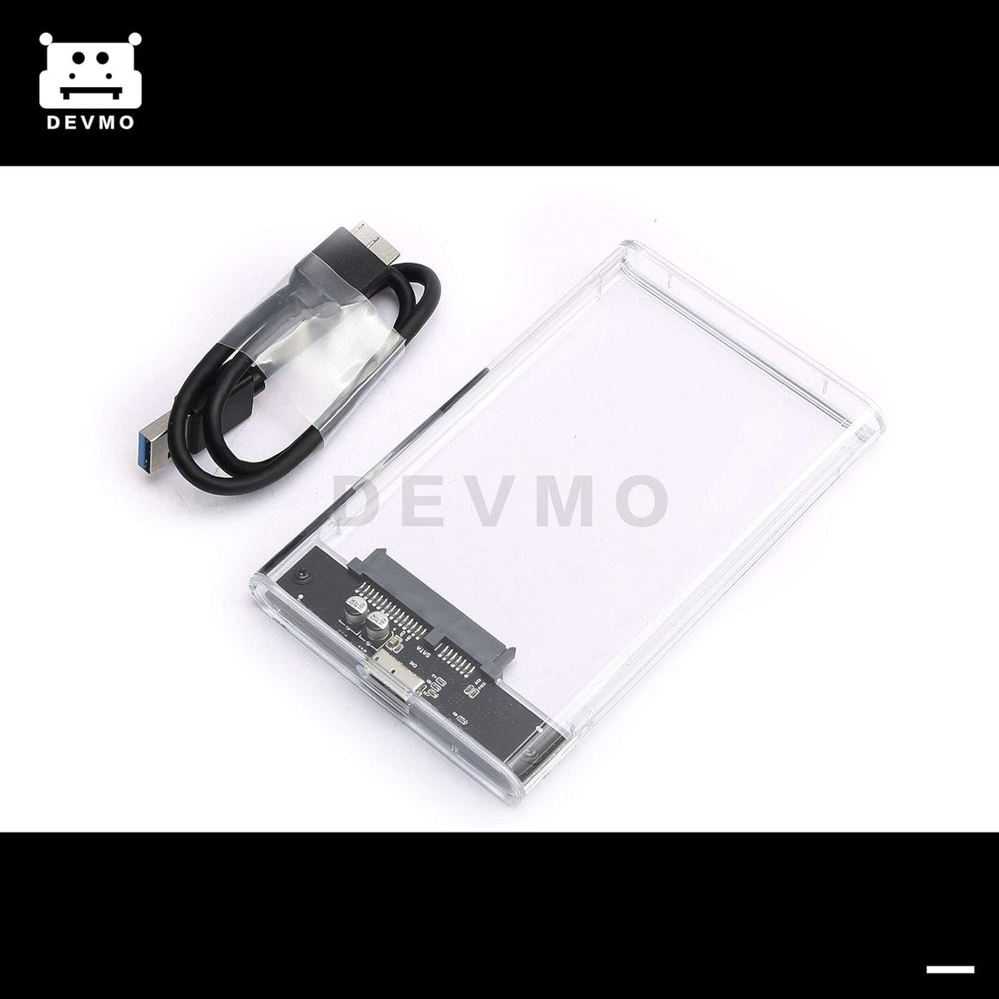 Devmo - USB 3.0 2.5" SATA HDD/SSD Clear External Enclosure, Tool-Free Design