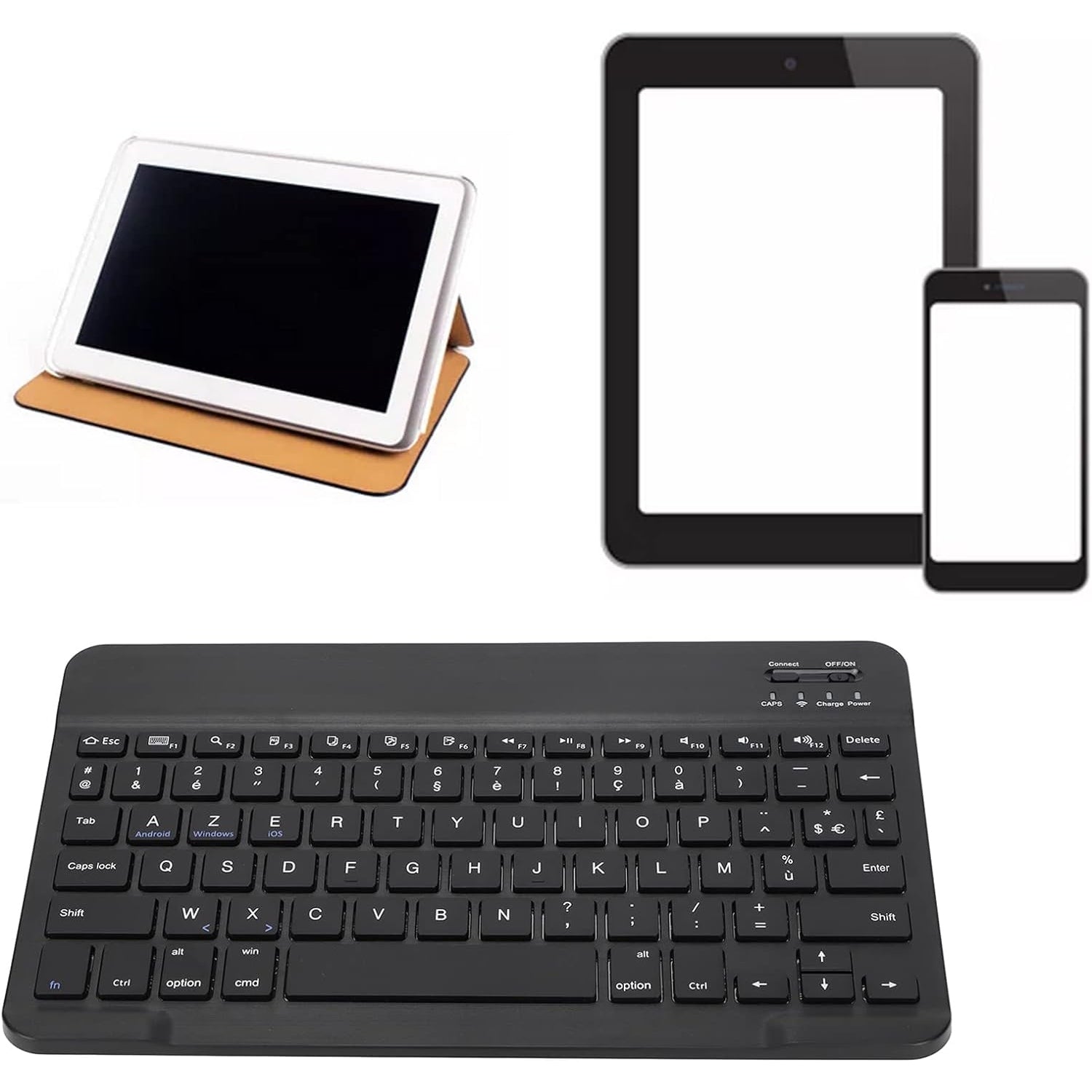 Bewinner - Wireless French Azerty Bluetooth Keyboard, 10-Inch Slim Portable (Black)