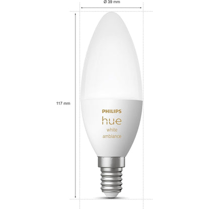 Philips Hue - White Ambiance LED Bulb E14, Bluetooth, 2-Pack, Works With Alexa, Google, Apple