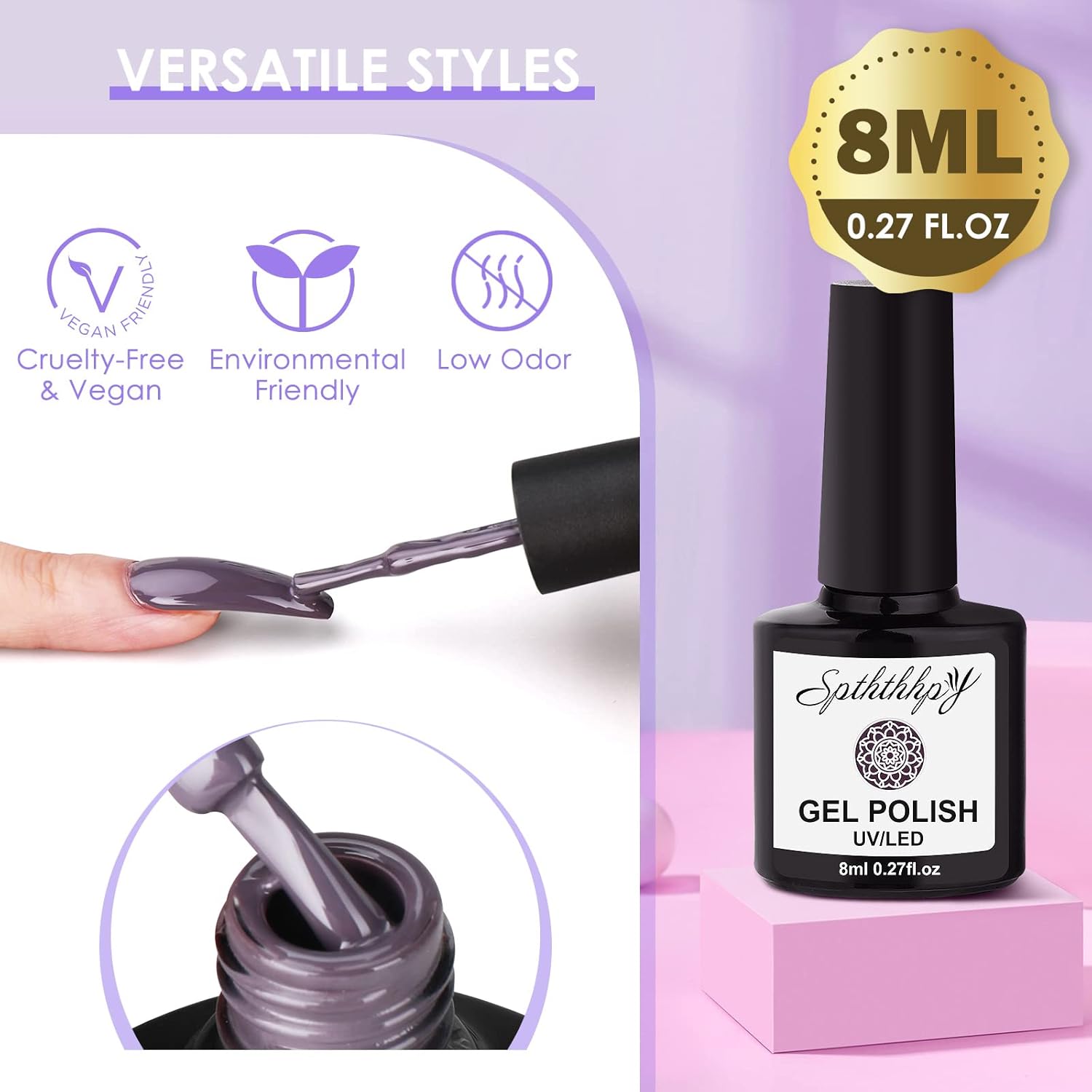 Spththhpy - Gel Nail Polish Starter Set With UV Lamp, 8 Colors, Base & Top Coat