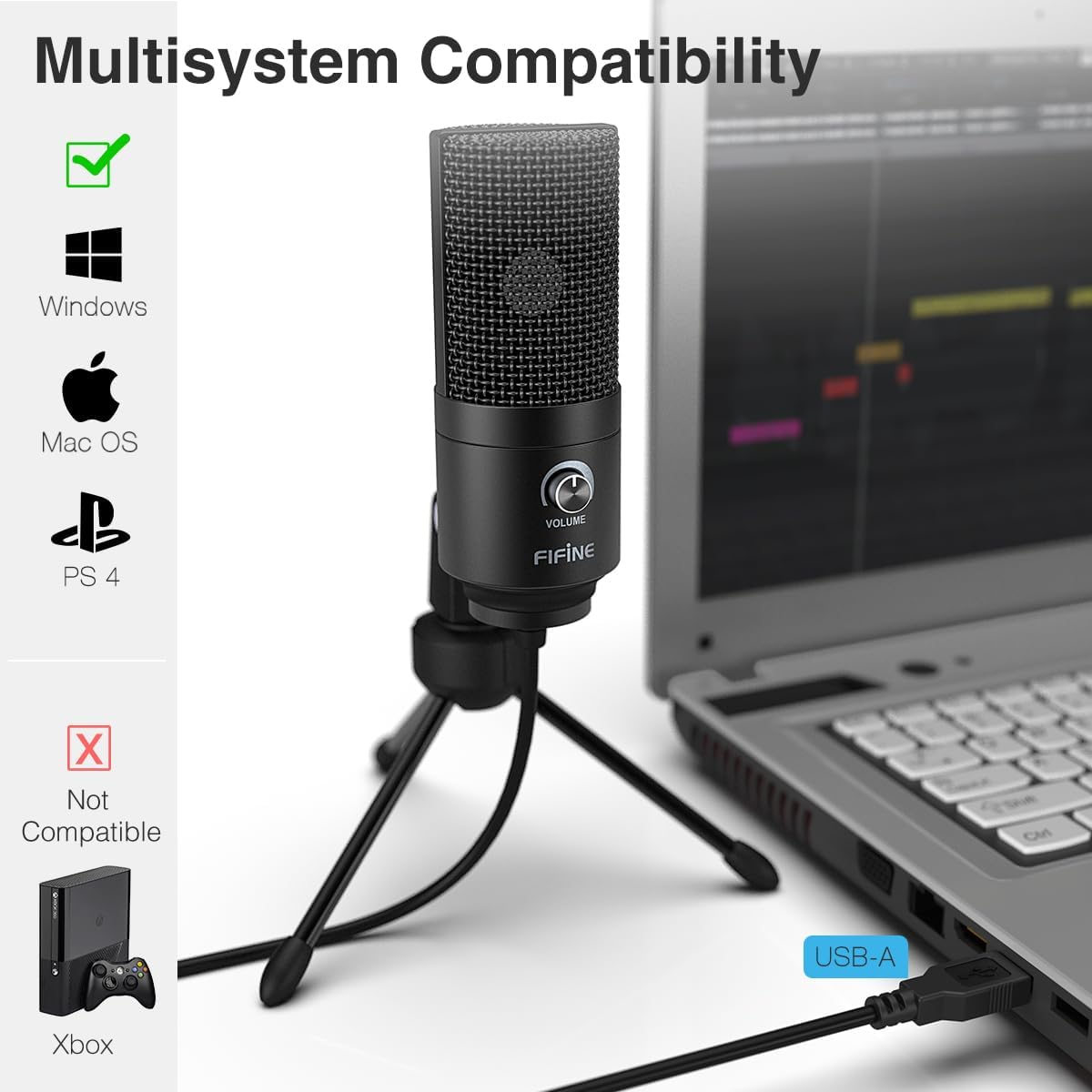 Fifine - Usb Metal Condenser Microphone For Laptop Mac Or Windows K669B