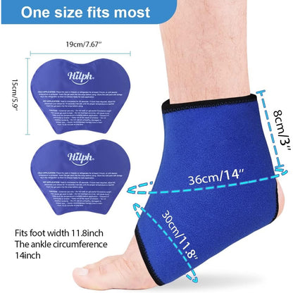 Hilph - Extra Large Ankle Ice Pack Wrap With 2 Hot Cold Packs For Injuries