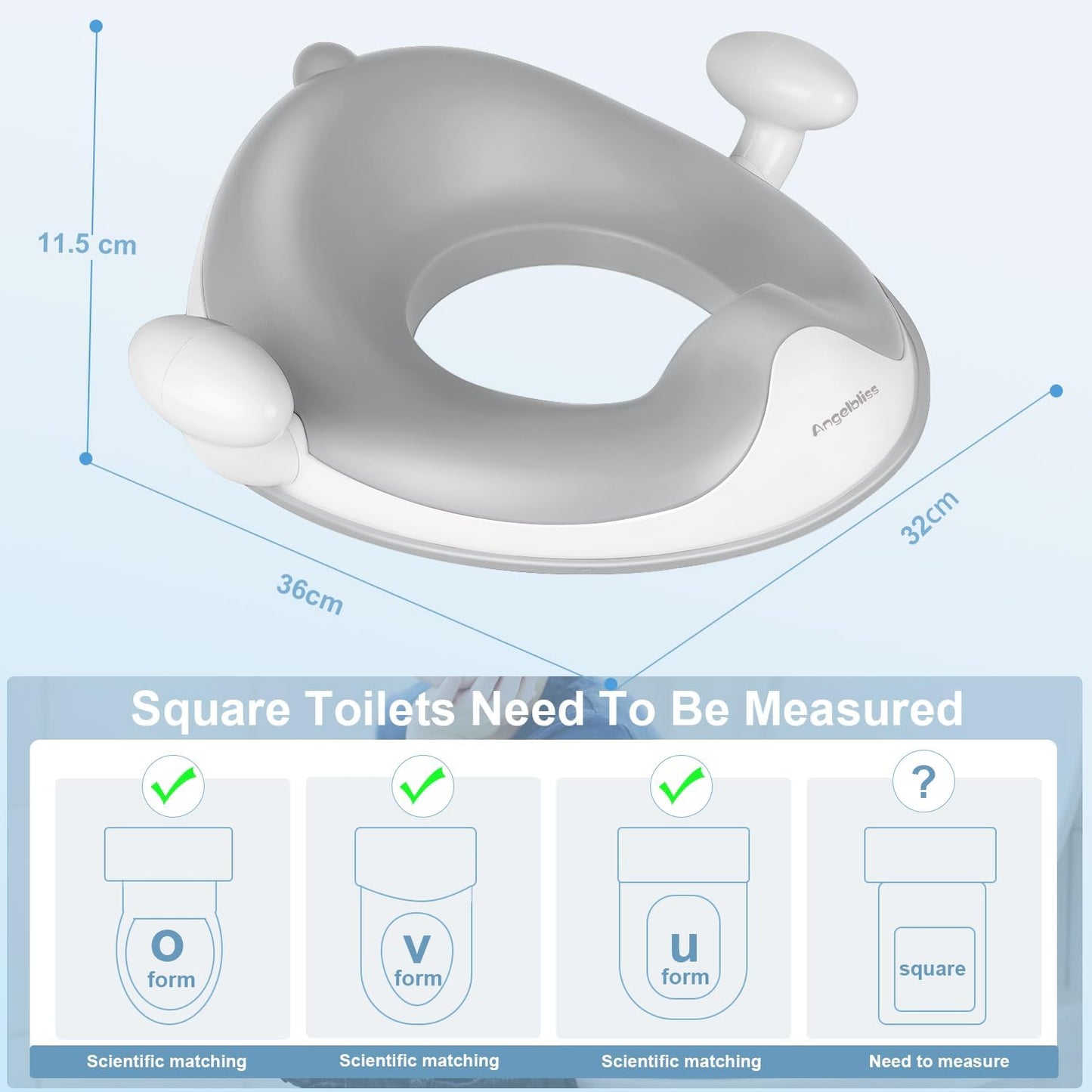 Angelbliss - Baby Potty Training Toilet Seat With Handle And Splash Guard (Grey)