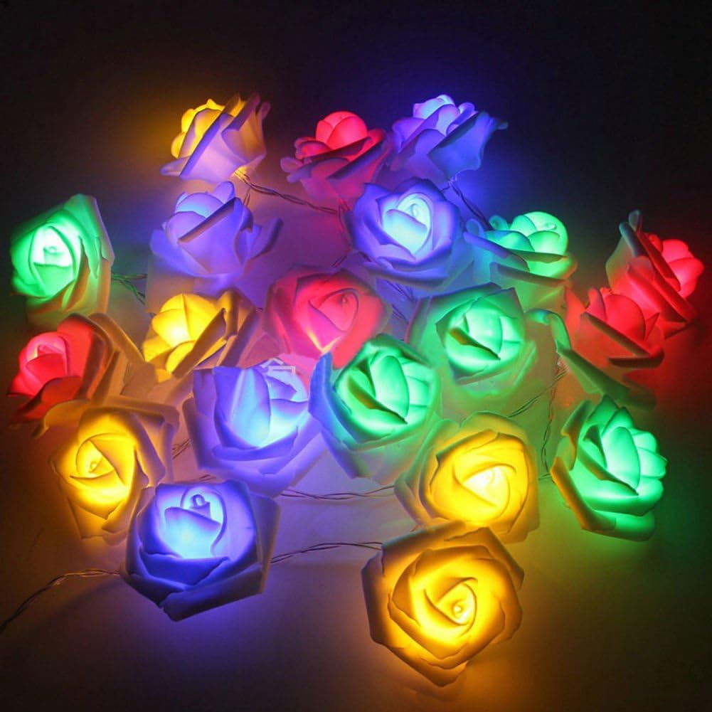 Jltph - Rose Flower String Light 20 LED Battery Power, Multi-Color, 2.5M/8.2Ft