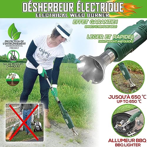 VOUNOT - 2000W Electric Weed Burner With 2 Nozzles, 3 In 1 Weeder Tool - Green