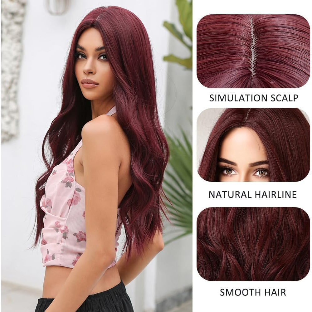 Esmee - Long Burgundy Wavy Synthetic Heat-Resistant Wig