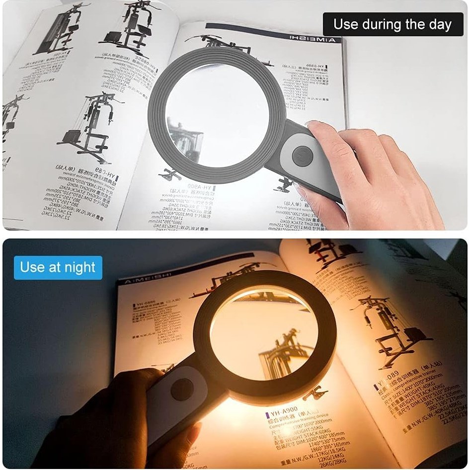 Nazano - 30X Handheld Magnifying Glass With 18 LED Lights, 3 Modes, Lens Cloth (Gray)