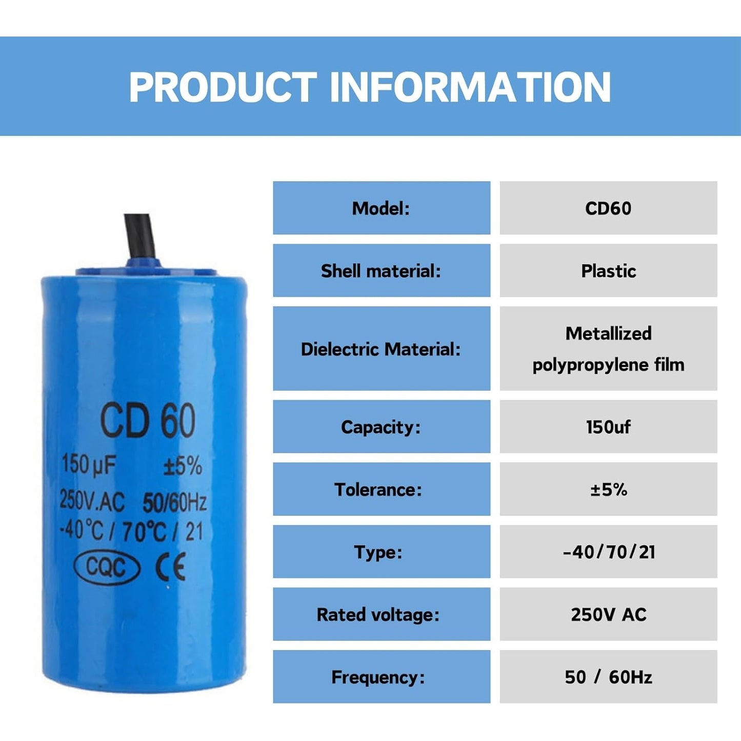 Jadeshay - Run Capacitor Cd60 250V 150Uf 50/60Hz For Motor Start Air Compressor