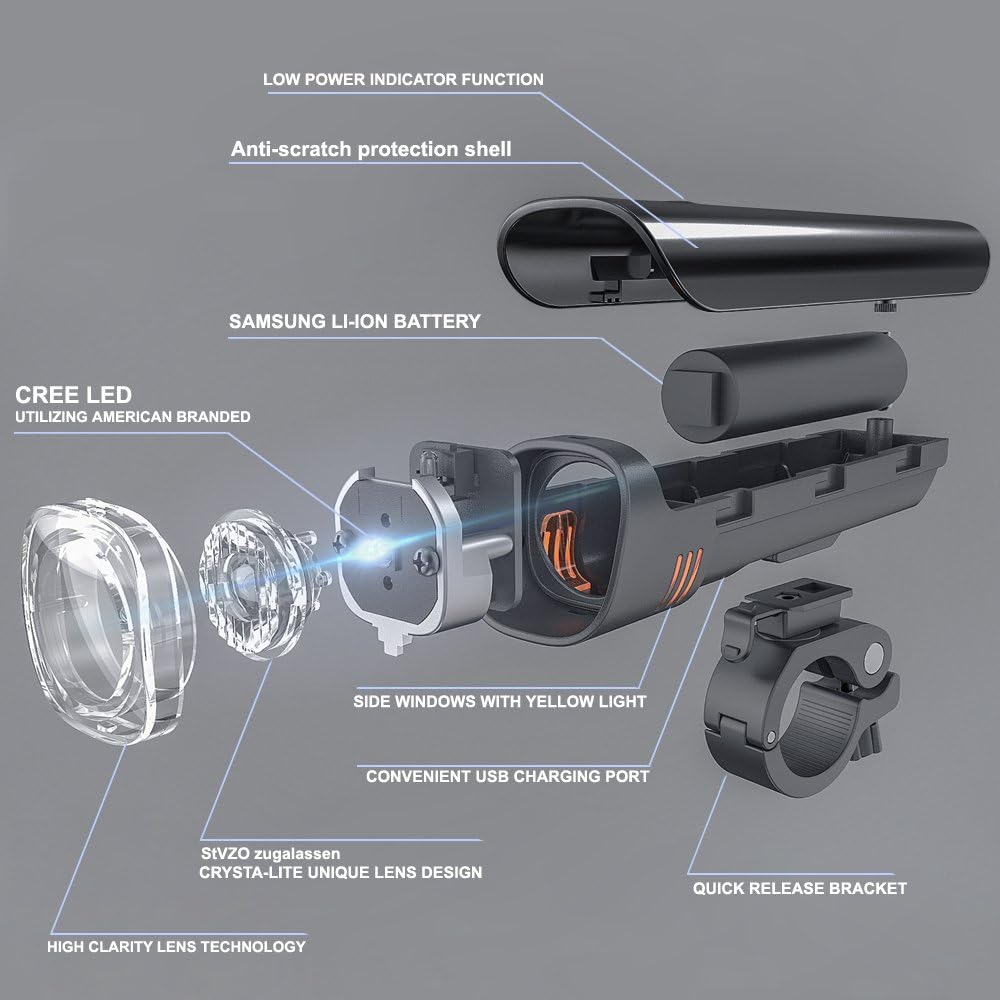 Toptrek - USB Rechargeable Bike Light Set, Front & Rear, Waterproof, Super Bright LED