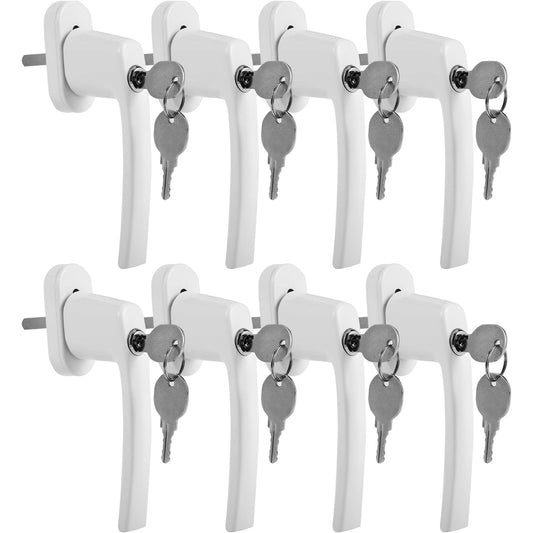 Tubiaz - Lockable Aluminum Window Handles With Child Safety Lock (8 Pcs, White)