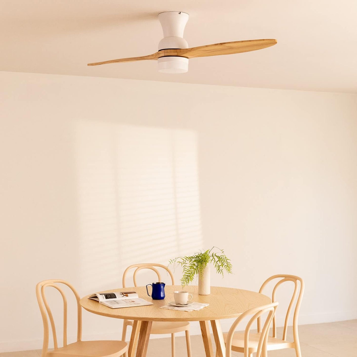 Create - Windprop Ceiling Fan White Natural Wood Wings with Lighting and Remote Control-40 W,Quiet, Diameter 132 cm