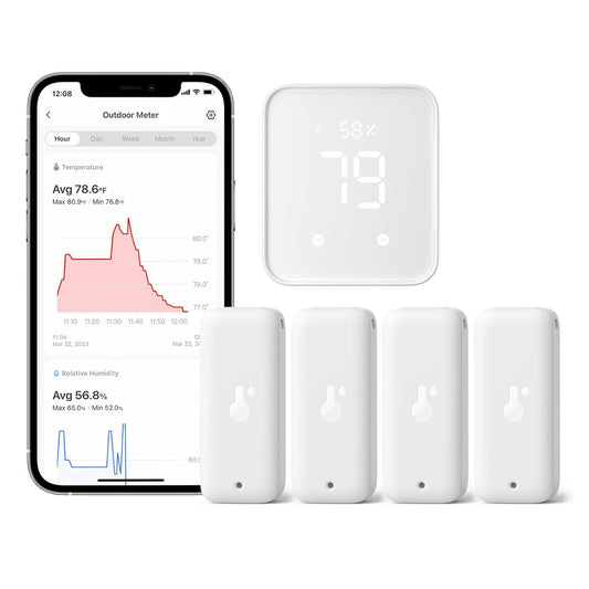 Wonderlabs - Switchbot Wifi Thermometer Hygrometer 4 Pack With Hub 2, Indoor Outdoor, Works With Alexa