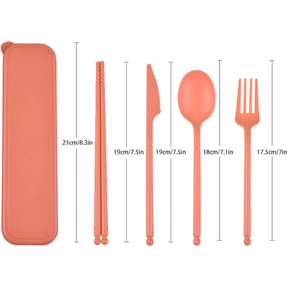 Cuntauk - Camping Utensil Set With Case, Reusable Plastic Cutlery (Orange)