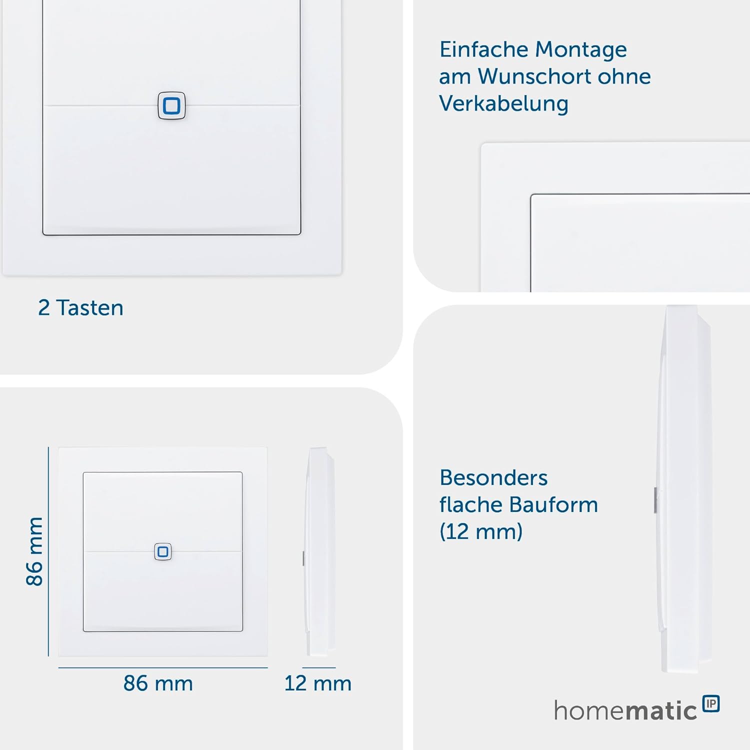 Eq-3 Ag - Homematic Ip Smart Home Wall Switch, Flat, Flexible, White